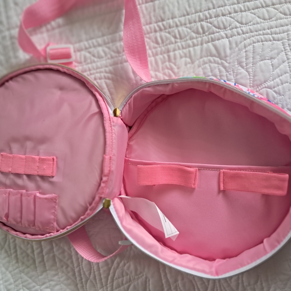 Lilly Pulitzer Pink Blue Floral Round Crossbody Picnic Lunch Bag Summer Classic - Picture 6 of 7